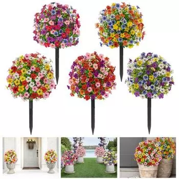 Искусственный фиолетовый топиарный шар, устойчивый к ультрафиолетовому излучению, фиолетовые цветы, искусственные вечнозеленые растения, цветы, кисть с шипом для земли для наружного внутреннего садового декора 1pc D