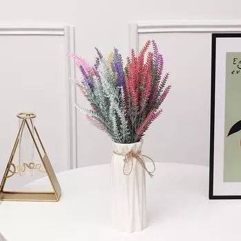 Искусственный флокированный лавандовый букет искусственных цветов Пластиковые зеленые растения Свадебные украшения для дома Украшение для горшков Растение Искусственный цветок 5 forks flocked lavender синий/фиолетовый