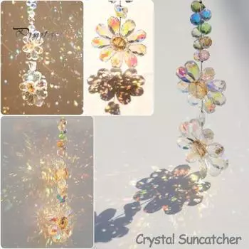 Искусственный хрустальный цветок-ловец солнца, украшение для дома и улицы, красочный искусственный хрустальный двойной подсолнух, подвесное украшение для окна, кулон для создания радуги B