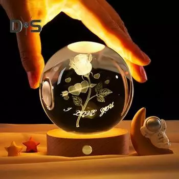 Искусственный хрустальный шар, успокаивающий космический ночник, прозрачные светящиеся звездные сферы с деревянной основой для прикроватного столика I