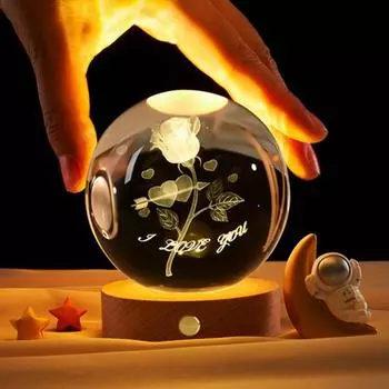 Искусственный хрустальный шар, успокаивающий космический ночник, прозрачные светящиеся звездные сферы с деревянной основой для прикроватного столика B