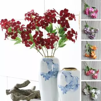 Искусственный искусственный цветок Красивый без полива Красочный искусственный искусственный цветок 3 вилки DIY Настольный искусственный цветок сливы Искусственный цветок сливы оранжевый