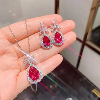 Искусственный красный бриллиант ювелирные изделия знаменитости ожерелье женские красные корунды микро бриллиантовые серьги серьги ювелирные изделия