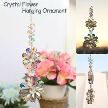 Искусственный кристалл цветок ловец солнца украшение для дома и улицы красочный искусственный кристалл двойной подсолнух подвесное украшение для окна B