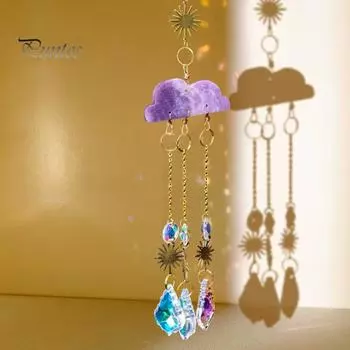 Искусственный Кристалл Облако Колокольчиков Золотого Цвета Цепи Ловец Солнца Блестящие Стразы Подвеска Колокольчики Радуги Подвесной Орнамент Крытый Открытый синий