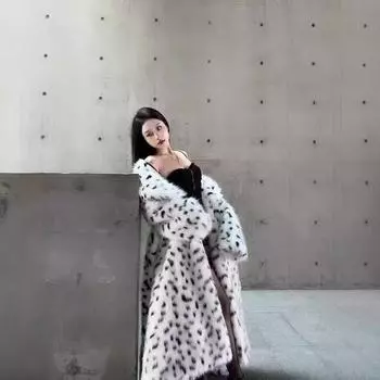 Искусственный мех черно-белая рысь искусственный мех куртка костюм воротник мех длинное пальто S