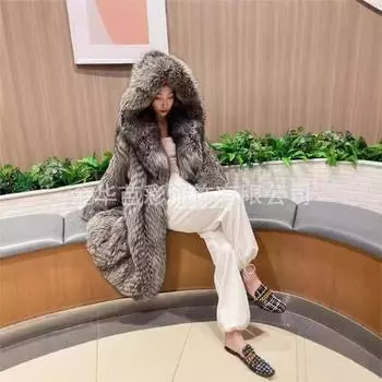 Искусственный мех, искусственный лисьий волос, среднее и длинное пальто, модное теплое пальто с капюшоном от знаменитости из Интернета S
