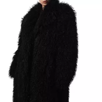 Искусственный мех из овечьей шерсти, длинное пляжное пальто из искусственной шерсти, персонализированный ветровка Toka Roll, тренч из искусственной шерсти XS чёрный