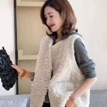 Искусственный мех кролика, искусственный меховой жилет, женская куртка 2024 года, осень, новый иностранный стиль, верхняя одежда, утолщенный бархатный жилет без рукавов S