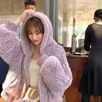 Искусственный мех куртка женская осень и зима иностранный стиль Рекс кролик шуба утолщенная свободная короткая Интернет знаменитость плюш S