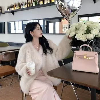 Искусственный мех лисы с накладной планкой, короткая женская шуба из экологически чистого меха Haining, 2024, зима, новинка one size fits all белый