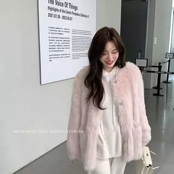 Искусственный мех лисы женский зимний новый молодой Haining короткое пальто корейская версия модный хлопок утолщенный S 80-47.5 kg розовый
