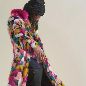 Искусственный мех, мужское пальто с цветным меховым воротником, длинное пальто из лисьего меха S