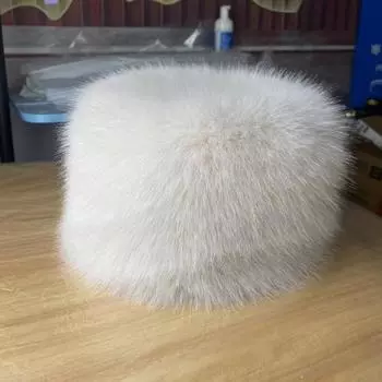 Искусственный мех, новая шапка с плоским верхом из лисьего меха, утолщенный пух, теплая защитная шапка-купол, зимние шапки белый