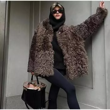 Искусственный мех однотонный плиссированный женский пиджак с длинным рукавом и карманами кардиган с V-образным вырезом женская куртка зимняя повседневная модная женская верхняя одежда куртка большого размера