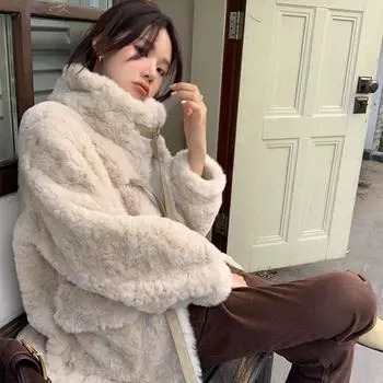 Искусственный мех пальто женское среднее и длинное зимняя женская одежда хлопковая одежда утолщенная искусственная шерсть ягненка пальто молодой мяу S [85-50kg]
