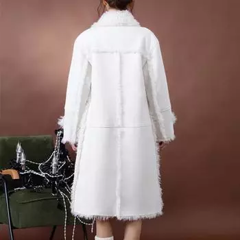 Искусственный мех полушубок женский дизайн ниша ретро средний и длинный мех интегрированный утолщенный теплый темперамент пальто зима L белый