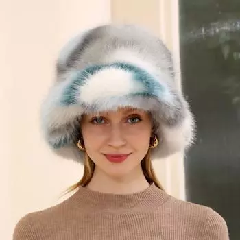Искусственный мех повседневная модная женская теплая ветрозащитная шапка хит продаж цветная лисья меховая шапка европейская и американская панама M56-58cm зелёный