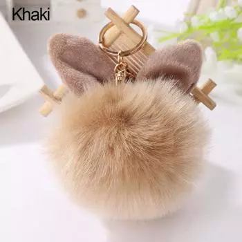 Искусственный мех с заячьими ушками, мягкий помпон, брелок для ключей, сумка, подвеска-подвеска розы красного