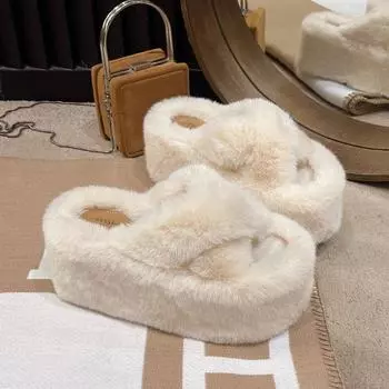 Искусственный мех, сетка, красные, увеличивающие толщину подошвы, меховые тапочки, женская верхняя одежда, осенне-зимняя мода, домашние плюшевые хлопковые тапочки 33 чёрный