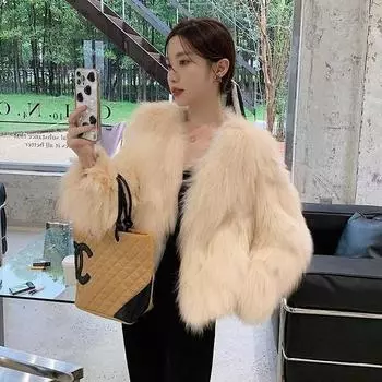 Искусственный мех шуба женская осенне-зимняя искусственная лисья шерсть короткая тока шуба темперамент маленький ароматный топ S below 47.5kg