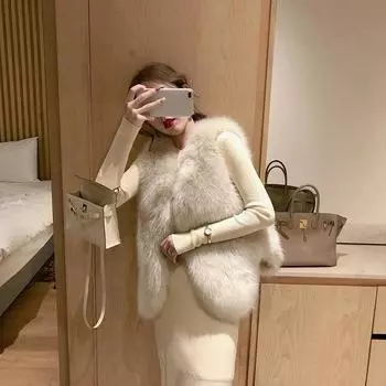 Искусственный меховой жилет женский осенне-зимний новый искусственный мех лисы короткий жилет жилет плюшевый жилет куртка прилив S абрикосовый