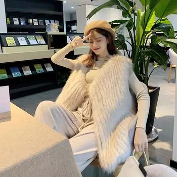 Искусственный меховой жилет женский осенне-зимний новый жилет из лисьего меха средней и длинной свободной плюшевой куртки универсальный жилет S