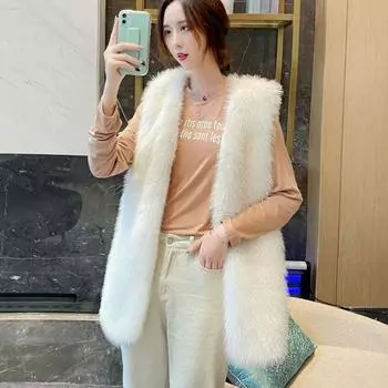 Искусственный меховой жилет женский средней и длинной длины на осень и зиму, новый плетеный жилет из искусственной шерсти енота, модный жилет S белый