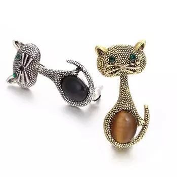 Искусственный опал Милая брошь-кошка, маленькая свежая булавка для одежды, шелковая пряжка для шарфа золотой