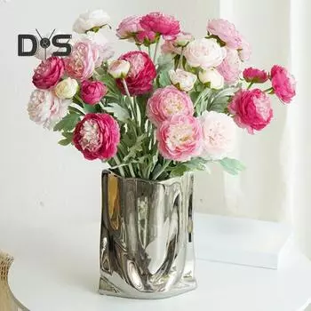 Искусственный пион со стеблем 3 головки Реалистичный искусственный цветок Свадебный стол для домашнего офиса Центральная часть Искусственная цветочная ветка Цветочная композиция Украшение розы красного