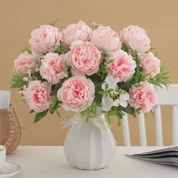 Искусственный пион со стеблем 6 головок, не увядающий, без полива, реквизит для свадебной фотосъемки, реалистичный многоразовый букет роз из искусственного Китая, украшение для дома оранжевый