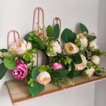 Искусственный пион Венок Свеча Кольцо Столб Подсвечник Весенние зеленые листья 6 головок Цветочная гирлянда DIY Главная Свадебная вечеринка Стол Центральная часть