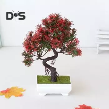 Искусственный пластиковый бонсай, устойчивый к атмосферным воздействиям, реалистичный, простой в уходе, имитация горшечных растений красный