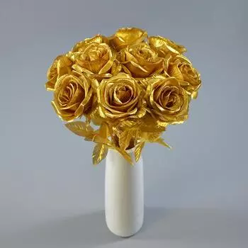 Искусственный пластиковый цветочный арт-объект Золотые цветы Декоративный букет Орнамент Имитация розы DIY Украшение для дома 1PC золотой