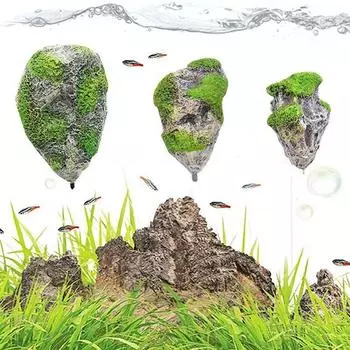 Искусственный плавающий камень для аквариума, ландшафтного дизайна, пемзы, воды, травы, камня None зелёный