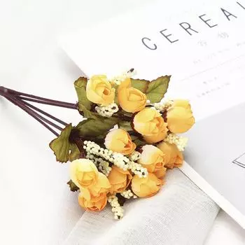 Искусственный Поддельный Цветок Мини Роза Чайный Бутон Симуляция Розы Цветок Жемчужный Бутон для Гостиной Цветок жёлтый