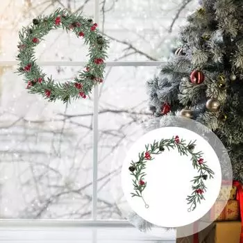 Искусственный ротанг с дизайном, похожим на сосновую шишку, красные ягоды, реалистичный, мягкий, гибкий, искусственный для использования в помещении зелёный