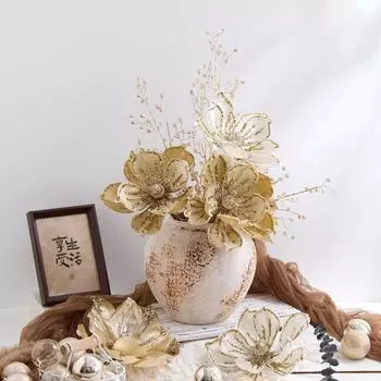 Искусственный рождественский цветок ручной работы, искусственный блестящий цветок, реквизит для фотосъемки красный