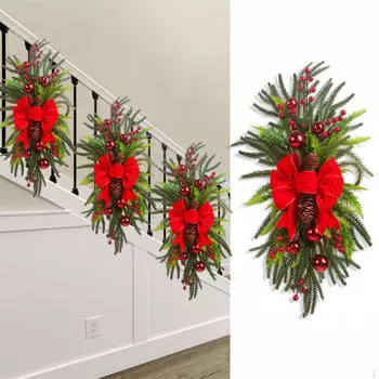 Искусственный рождественский венок для лестницы, домашний декор красный
