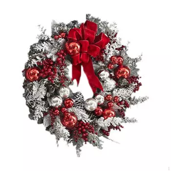Искусственный рождественский венок для украшения двери, флокированный дизайн для дома и офиса 35x35x8cm