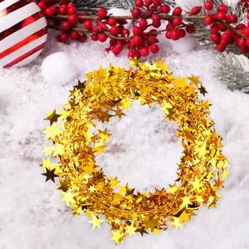 Искусственный рождественский венок из железной проволоки, звезда, лоза, 25 футов, подарочная настенная гирлянда для внутреннего использования золотой