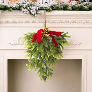 Искусственный рождественский венок в форме слезы, рождественский венок из сосновых иголок с шишками, праздничный висячий венок в форме слезы для внутреннего и наружного декора зелёный