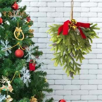 Искусственный рождественский венок в форме слезы, рождественский венок из сосновых иголок с шишками, праздничный висячий венок в форме слезы для внутреннего и наружного декора зелёный