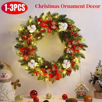 Искусственный рождественский венок, ветка со светом, домашняя ротанговая золотая гирлянда для двери, настенное украшение для улицы, рождественское украшение, декор