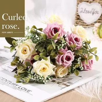 Искусственный шелк, 1 пучок, закрученная роза, цветочный букет, стол, домашний свадебный декор, искусственные цветы, ремесла, декор для вечеринки фиолетовый