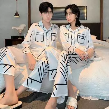 Искусственный шелк женский пижамный комплект с принтом роскошный 2 шт атласный женский пижамный костюм с брюками женская домашняя одежда для влюбленных M