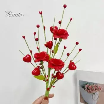 Искусственный стебель для цветов 17,8 дюйма, искусственная ветка для ягод в форме сердца, искусственная ветка для ягод и цветов на День матери, годовщину, День святого Валентина 1pc розовый