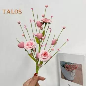 Искусственный стебель для цветов 17,8 дюйма, искусственная ветка для ягод в форме сердца, искусственная ветка для ягод и цветов на День матери, годовщину, День святого Валентина 1pc разноцветный