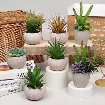 Искусственный суккулентный бонсай, креативные украшения для домашнего стола, украшения сада, имитация искусственных растений с декором в горшке, подарок