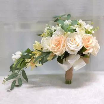 Искусственный свадебный букет, каскадные букеты для невесты, шампанское, роза для свадебной церемонии в стиле бохо, рустик, годовщины шампанского